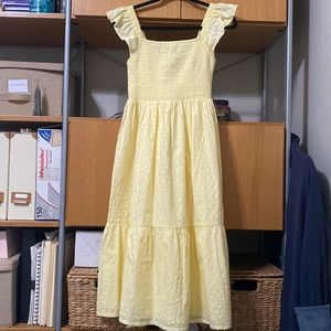 Loft ruffled smocked top dress with lining and pockets